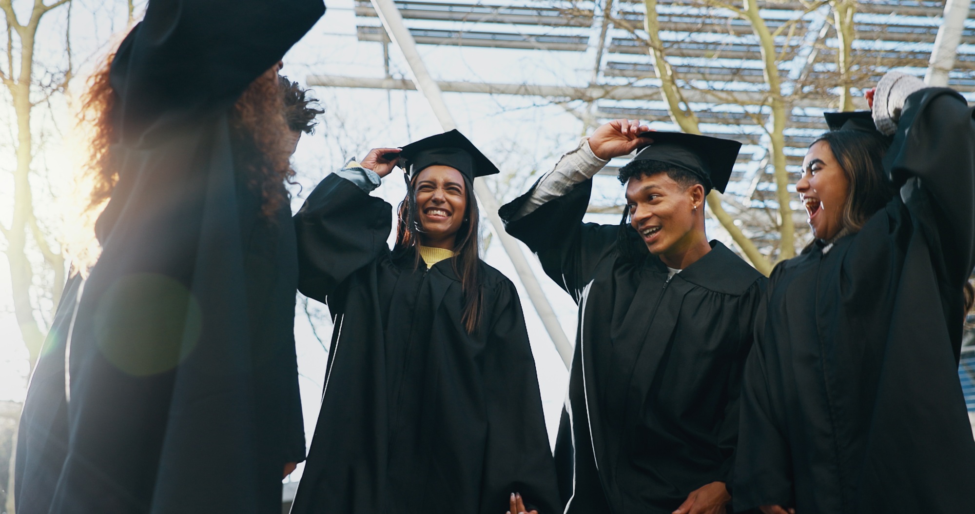 Class, graduation and outdoor for celebration, learning and group for education success. Students,