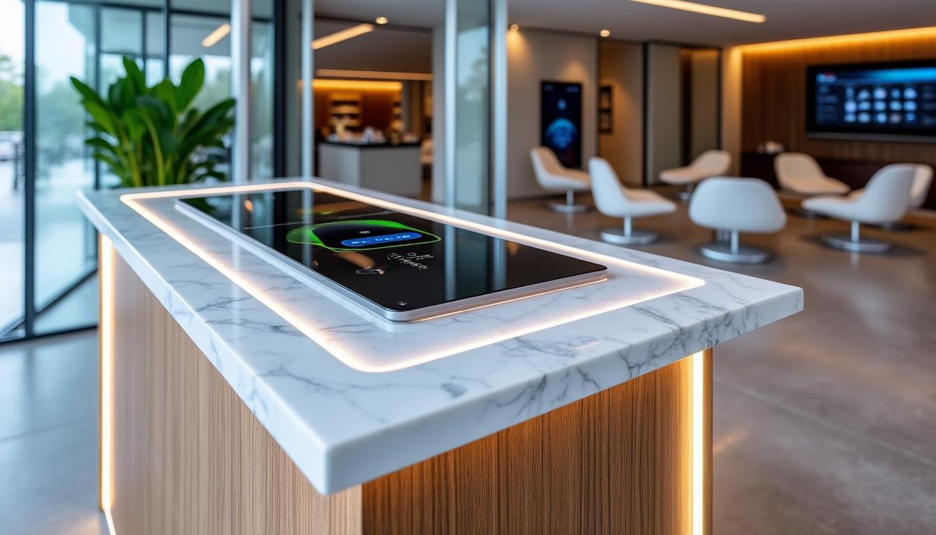 découvrez comment une banque d'accueil bien conçue pour votre salon de coiffure crée un premier contact chaleureux et professionnel avec vos clients.