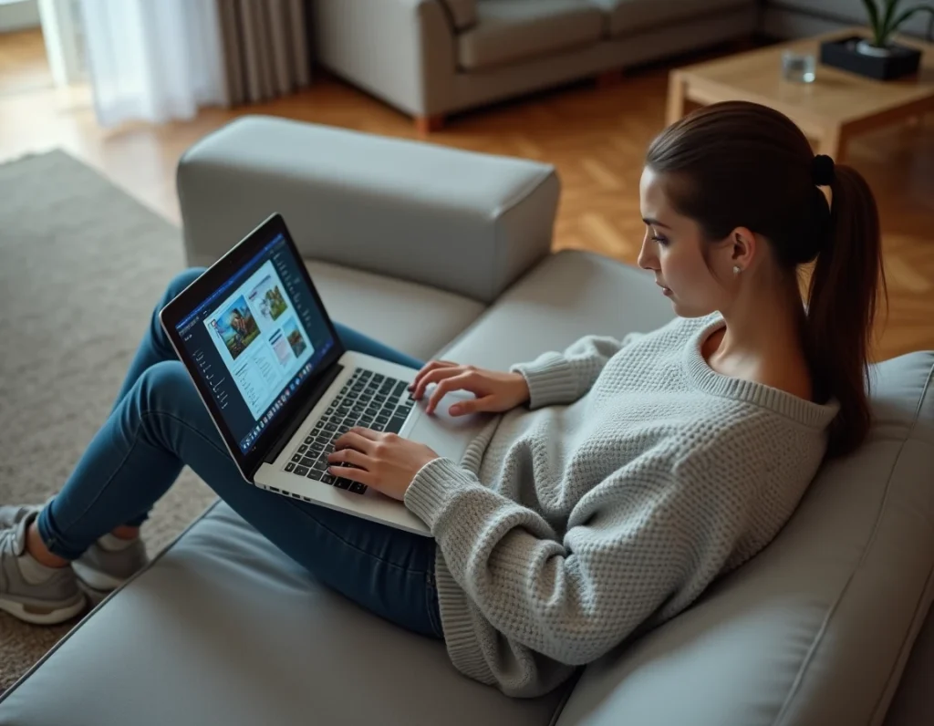 Femme agacée par des publicités intrusives sur son ordinateur portable en jouant sur un site de jeux comme Snoki