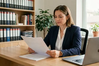 Femme consultant des documents officiels pour publier une association au Journal Officiel